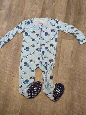 Posh Peanut Light Blue Construction Truck Footed One-Piece